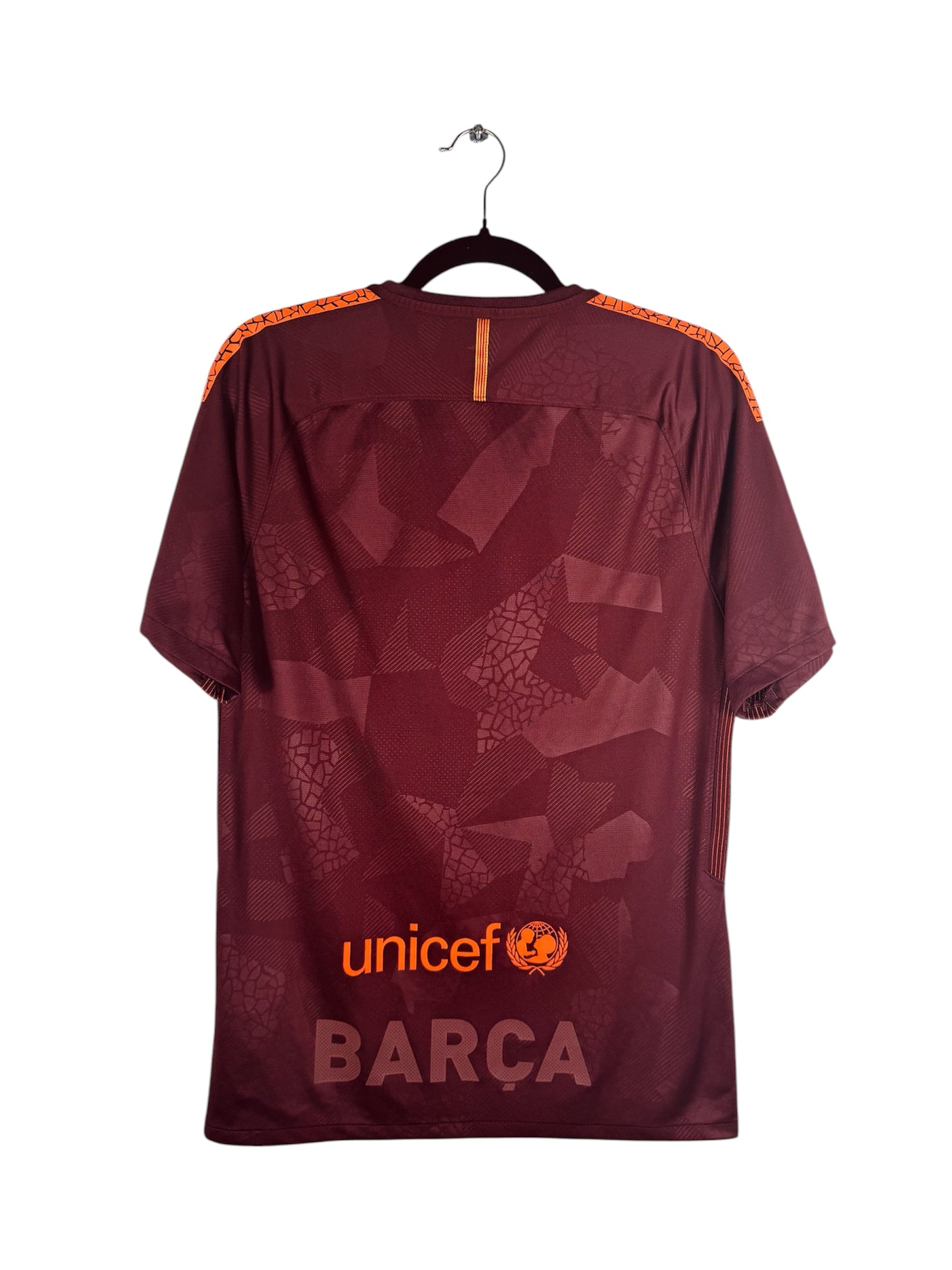 Maillot FC Barcelone 2017-2018 Third Nike - Vue arrière, taille S, couleur bordeaux/marron.