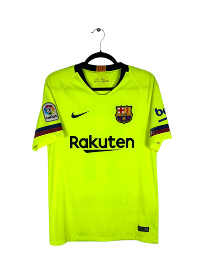Maillot FC Barcelone 2018-19 extérieur jaune fluo Nike authentique vue de face.