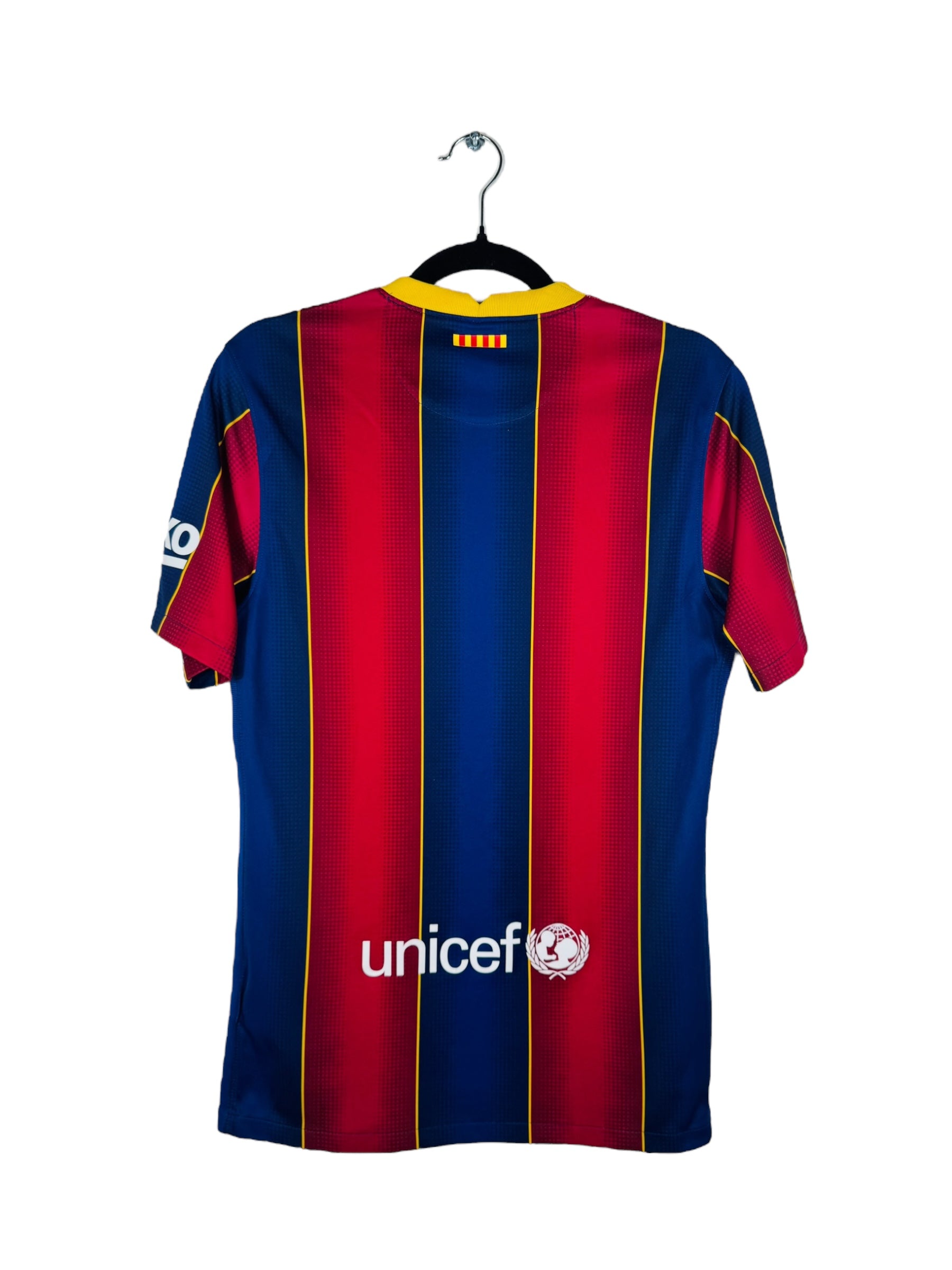 Maillot FC Barcelone 2020-2021 Domicile Nike - Vue arrière, taille S, couleur bleu rouge.