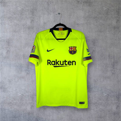 Vue de face du maillot FC Barcelone Extérieur 2019 jaune Volt avec sponsor Rakuten