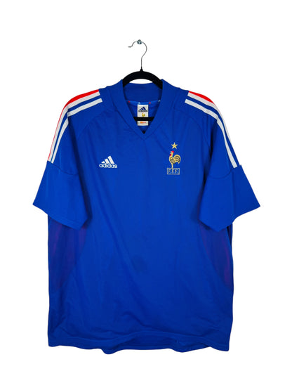 Maillot France 2002-2004 Domicile Adidas - Vue avant, taille XL, couleur bleu.