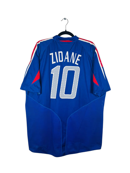 Maillot France 2004-2006 Domicile Adidas - Vue arrière flocage Zidane N°10, taille XL, couleur bleu.