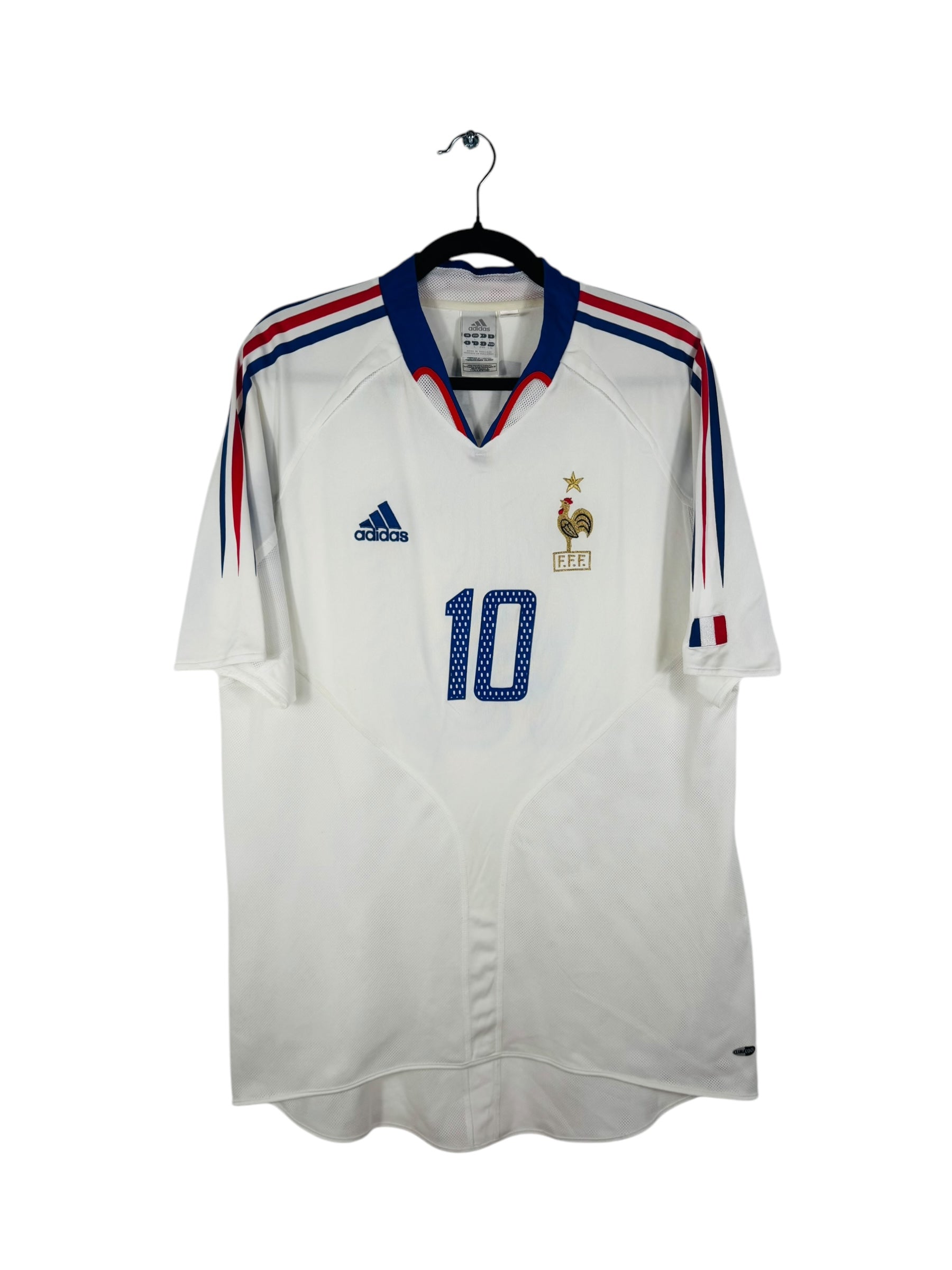 Maillot France 2004-2006 Extérieur Adidas - Vue avant, taille L, couleur blanc, flocage Zidane #10.