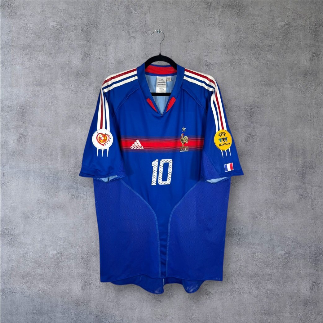 Maillot authentique Équipe de France 2004 Domicile Adidas bande rouge vue de face