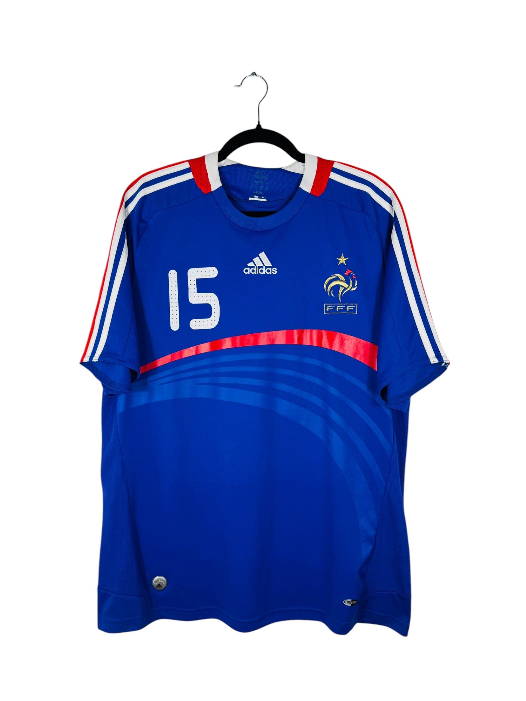 Maillot France 2007-2008 Domicile Adidas - Vue avant, taille L, couleur bleu.