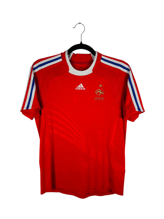 Maillot France 2008-2010 Extérieur Adidas - Vue avant, taille S, couleur rouge.