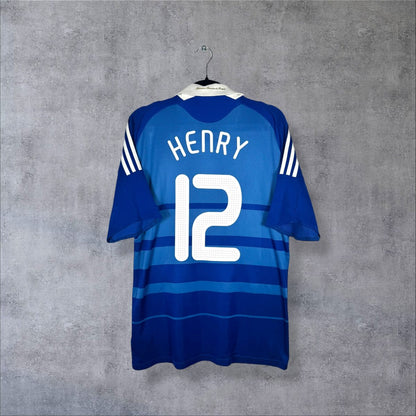 Dos du maillot domicile bleu de l'équipe de France 2009 adidas, flocage blanc Henry 12, col polo blanc