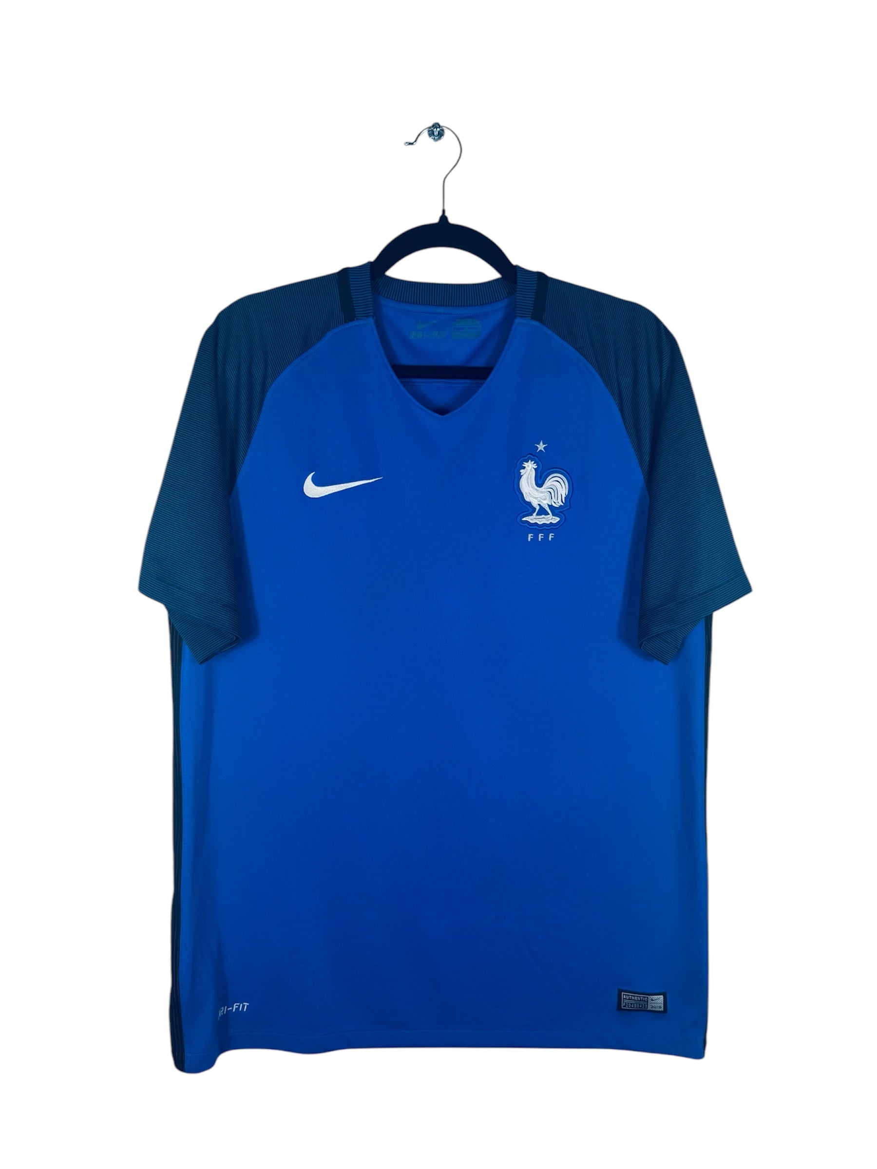 Maillot France 2016 Domicile Nike - Vue avant, taille L, couleur bleu.