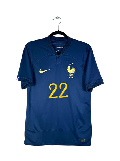 Maillot Équipe de France 2022 domicile bleu marine Nike authentique vue de face.