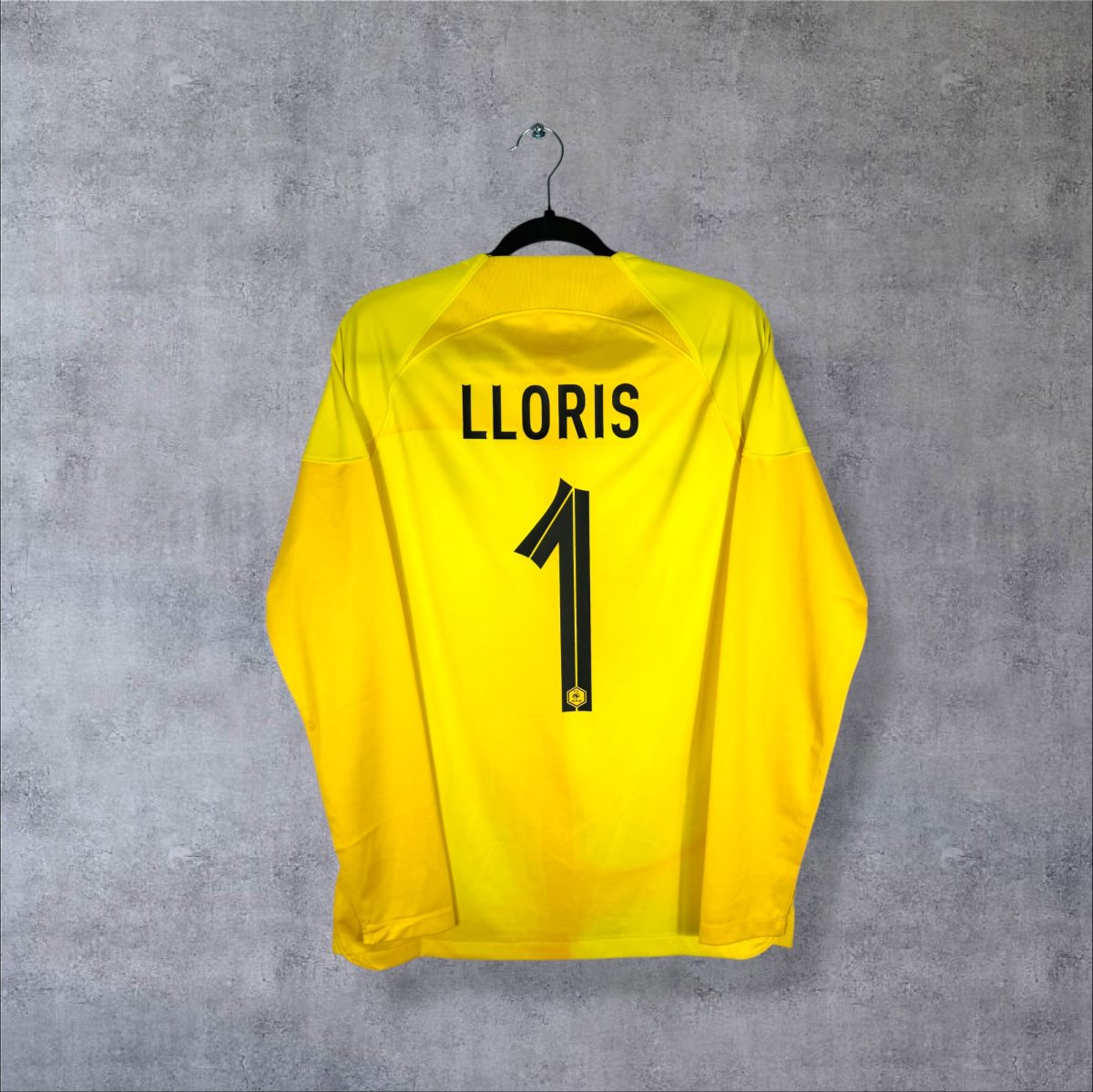 Dos du maillot gardien France 2022 jaune manches longues avec flocage Lloris numéro 1