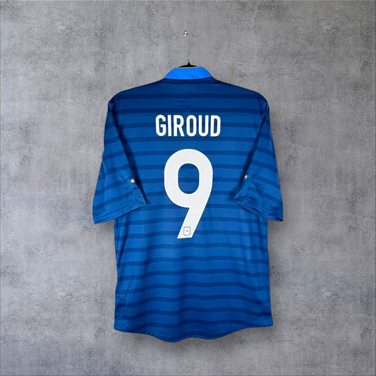 Dos du maillot Equipe de France 2012 bleu avec flocage doré GIROUD 9 et patchs Euro 2012.