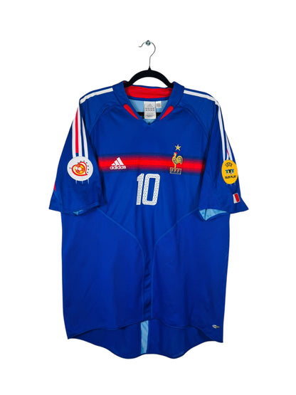 Maillot France Euro 2004 Domicile Adidas - Vue avant, taille XL, couleur bleu, flocage Zidane N°10.