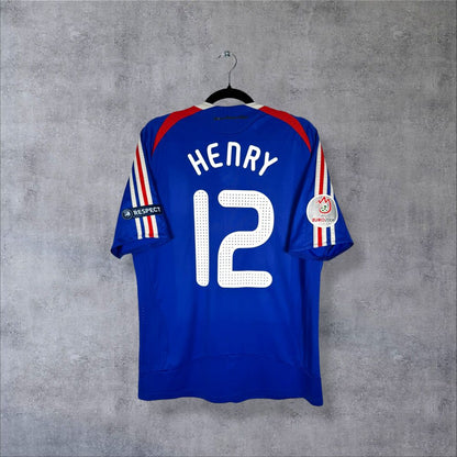 Dos du maillot équipe de France Euro 2008 domicile bleu avec flocage Henry N°12 et patch UEFA Euro 2008 authentique