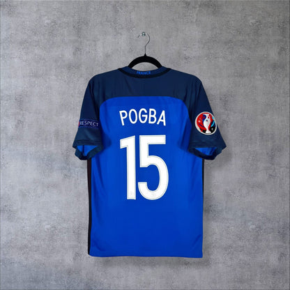 Dos du maillot France Euro 2016 domicile avec le flocage POGBA N°15 blanc et le patch Euro 2016