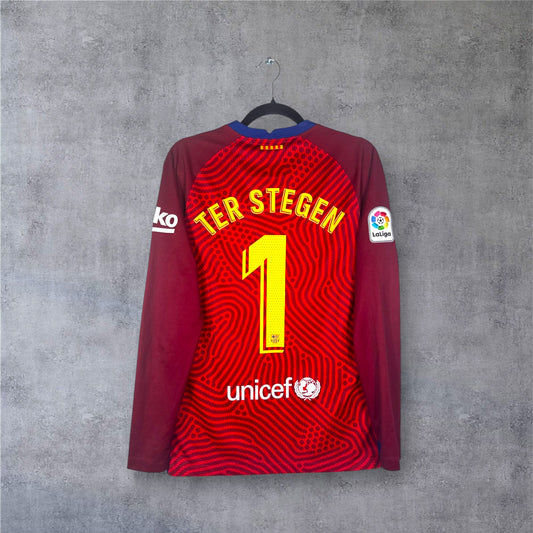 Flocage officiel jaune TER STEGEN numéro 1 au dos du maillot gardien FC Barcelone.