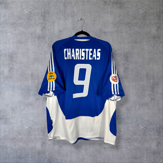 Dos du maillot Grèce 2004 domicile avec flocage Charisteas numéro 9 et patch UEFA Fair Play