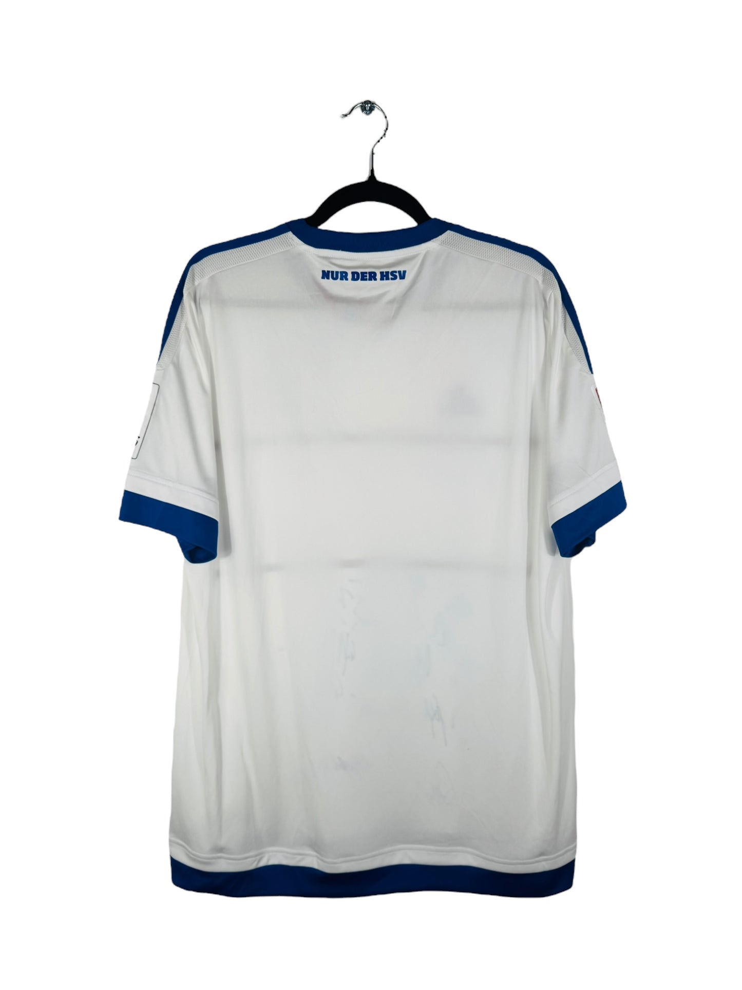 Maillot Hamburger SV 2015-2016 Domicile Adidas - Vue arrière, taille L, couleur blanc, signé.