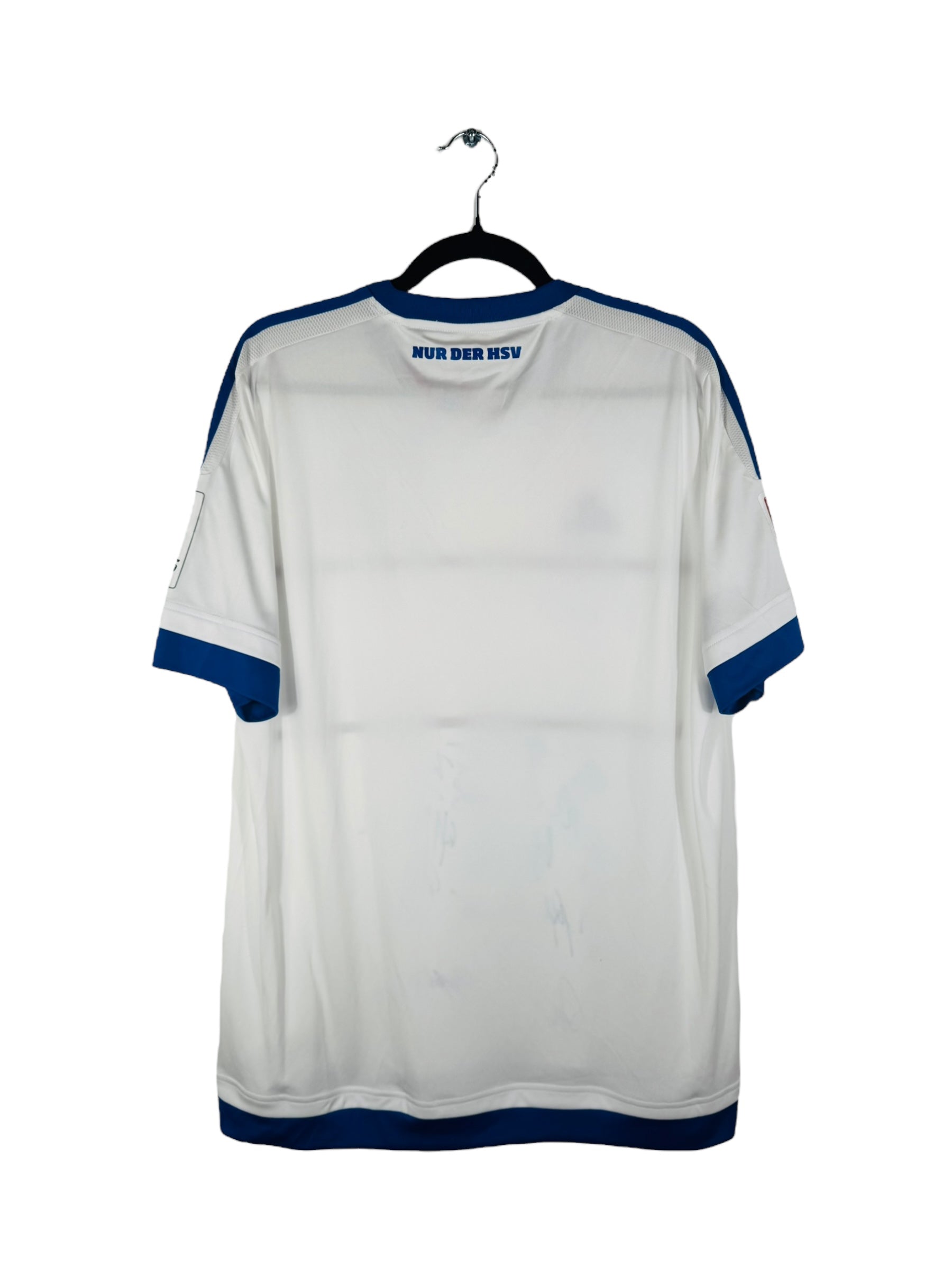 Maillot Hamburger SV 2015-2016 Domicile Adidas - Vue arrière, taille L, couleur blanc, signé.