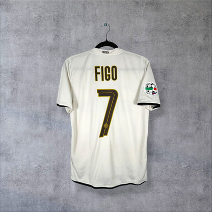 Dos du maillot extérieur Inter Milan 2008-2009 Nike, flocage Figo 7 brun et or, patch Serie A