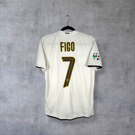 Dos du maillot extérieur Inter Milan 2008-2009 Nike, flocage Figo 7 brun et or, patch Serie A