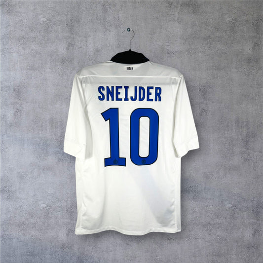 Flocage officiel bleu SNEIJDER numéro 10 au dos du maillot blanc Inter Milan.