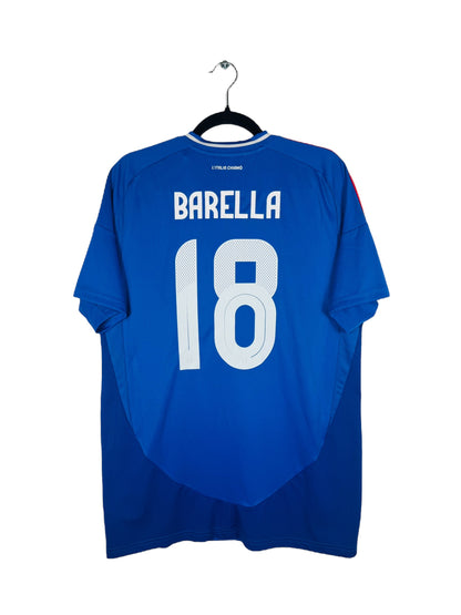 Maillot Italie 2024 Domicile Adidas - Vue arrière flocage Barella N°18, taille L, couleur bleu.