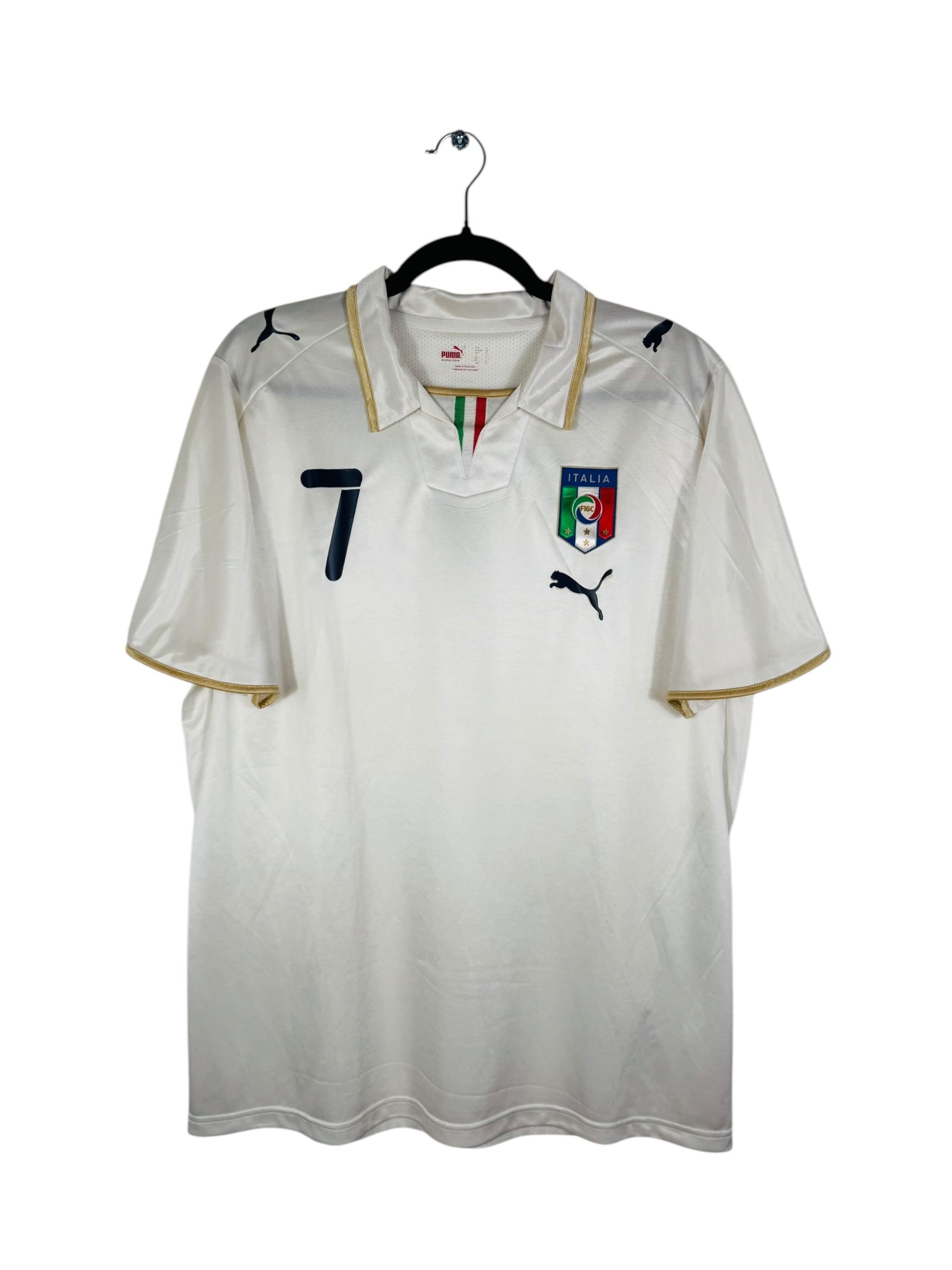 Maillot Italie Euro 2008 Extérieur Puma - Vue avant flocage Del Piero N°7, taille L, couleur blanc.