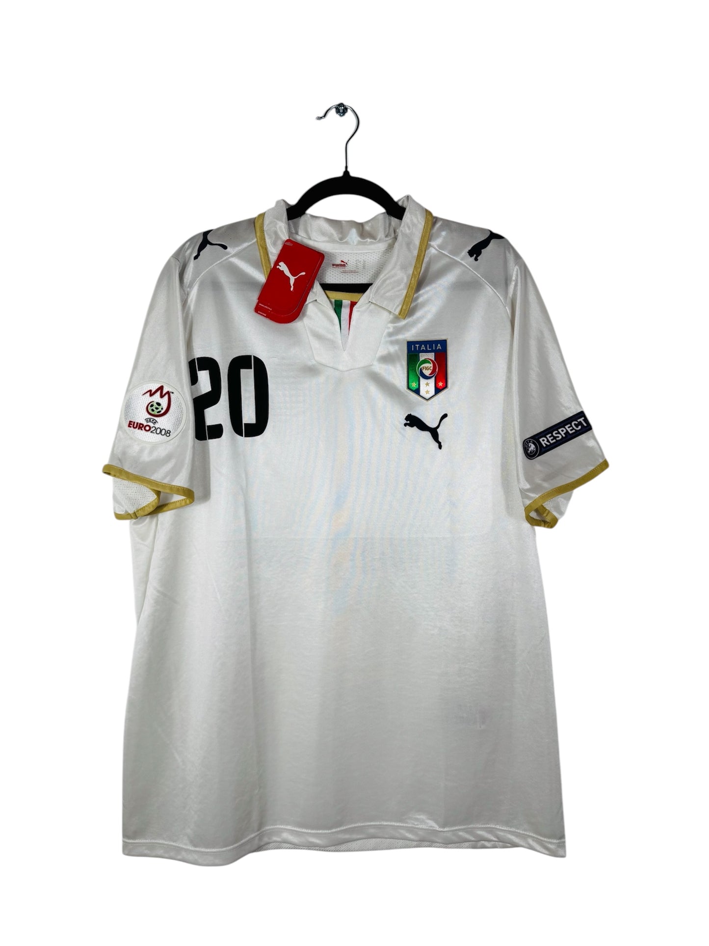 Maillot Italie Euro 2008 Extérieur Puma - Vue avant, taille XL, couleur blanche.