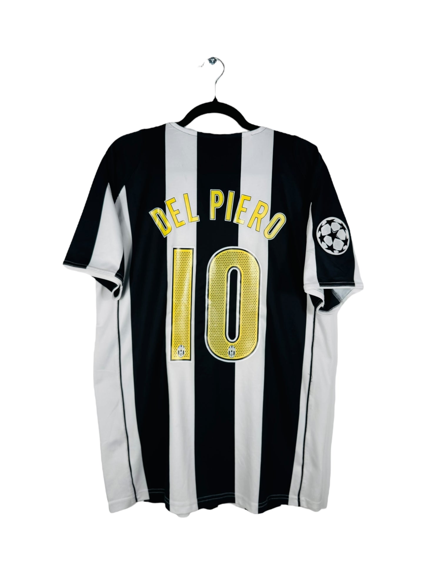 Maillot Juventus 2004-2005 Domicile Nike - Vue arrière flocage Del Piero N°10, taille XL, couleur blanc et noir.