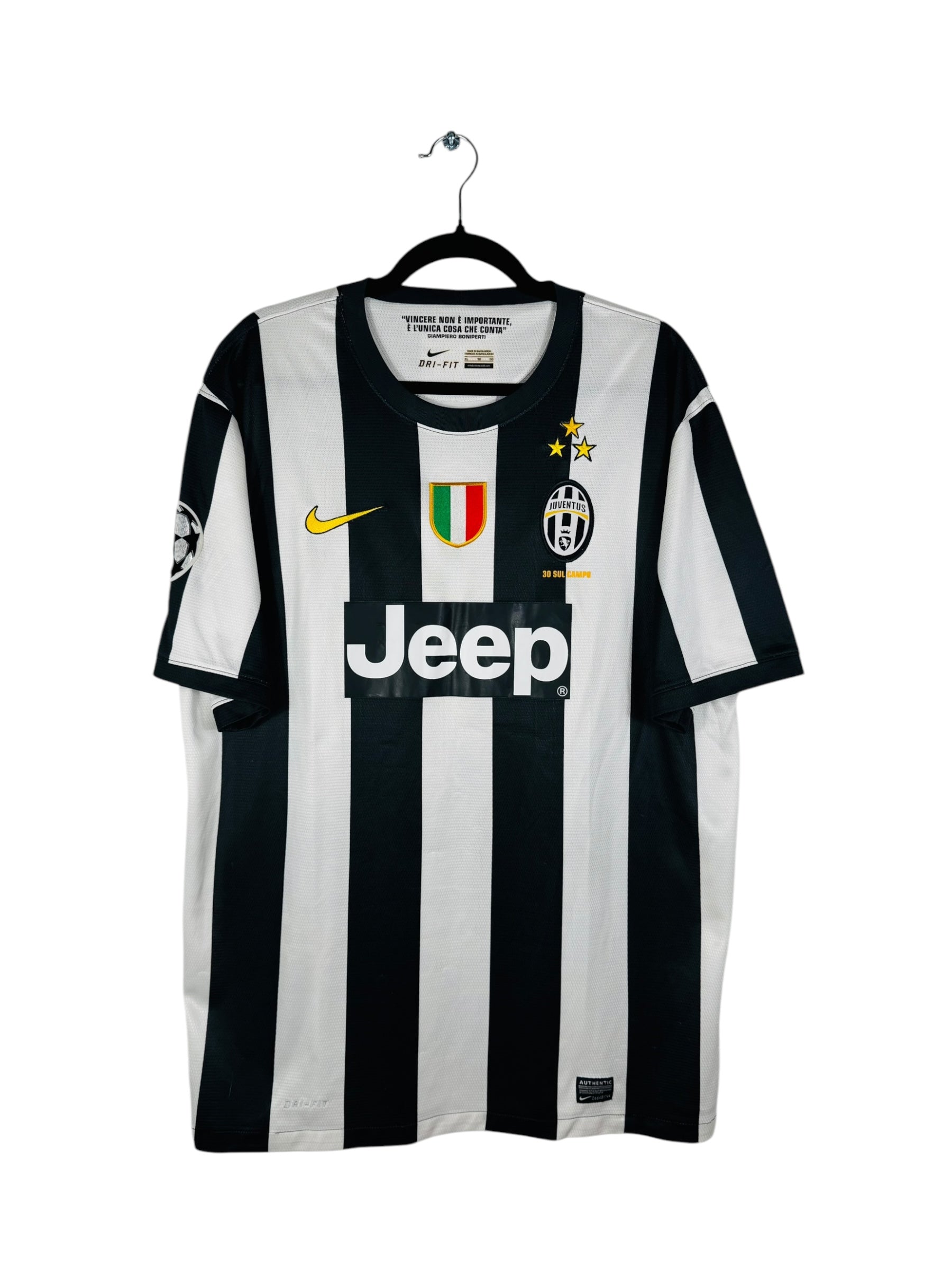 Maillot Juventus 2012-2013 Domicile 3 étoiles Nike - Vue avant, taille XL, couleur blanc et noir.