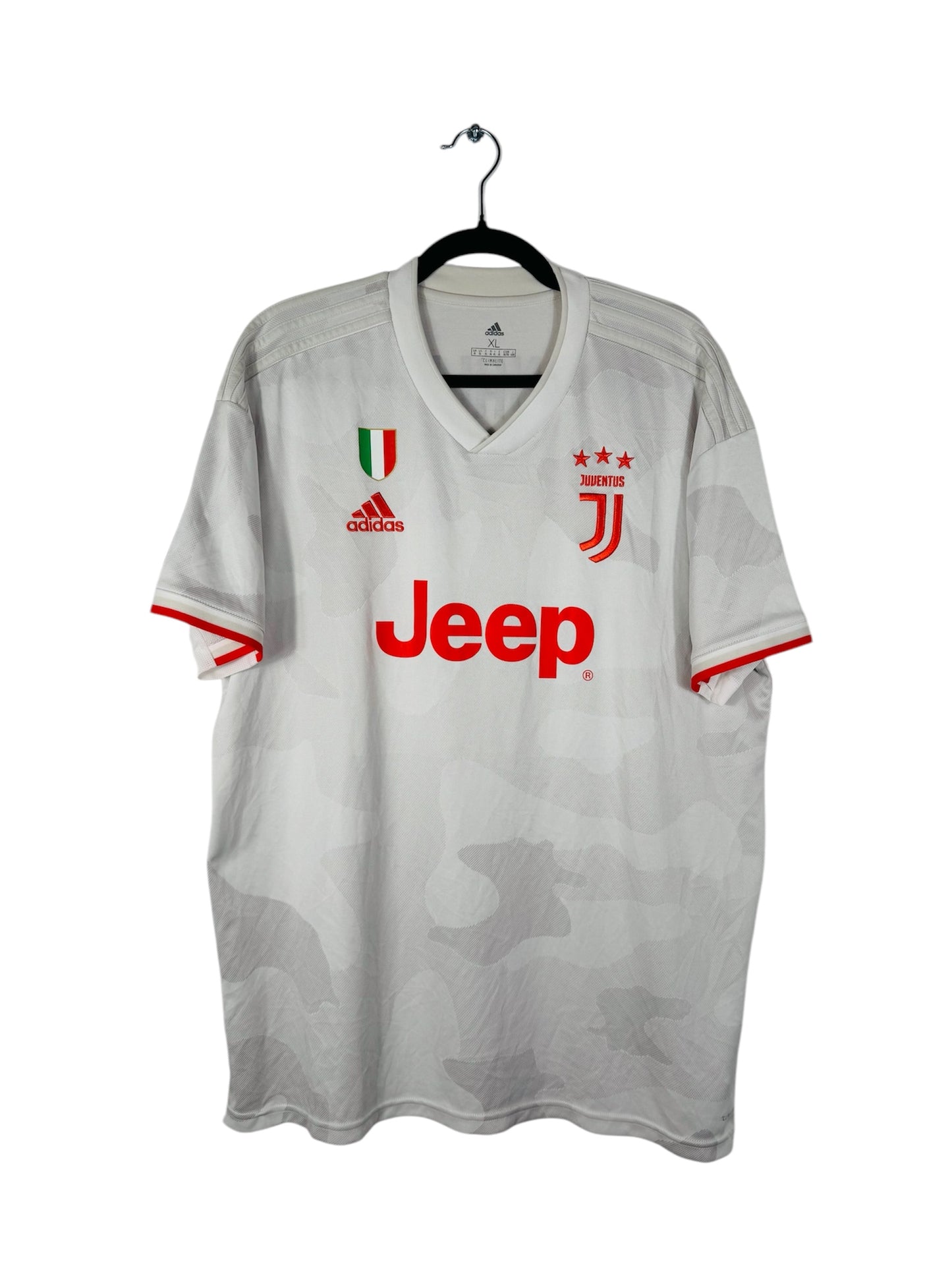 Maillot Juventus FC 2019-2020 Extérieur Adidas - Vue avant, taille XL, couleur blanc.