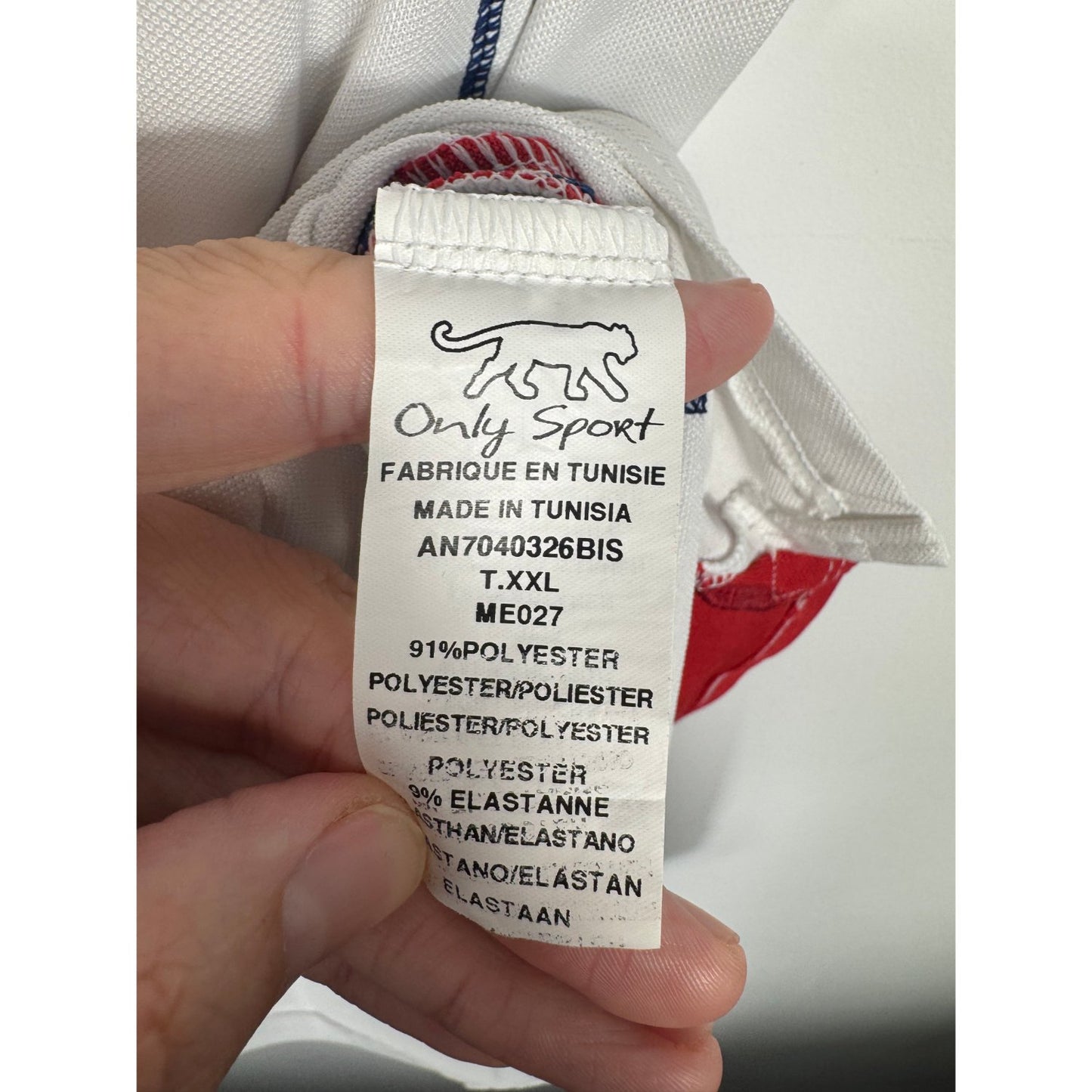 Étiquette d'authenticité Airness prouvant l'originalité du maillot (étiquette XXL taillant L)
