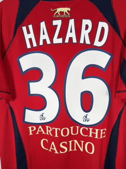 Détail flocage Hazard 36 blanc bordé marine, maillot LOSC domicile 2006-2007
