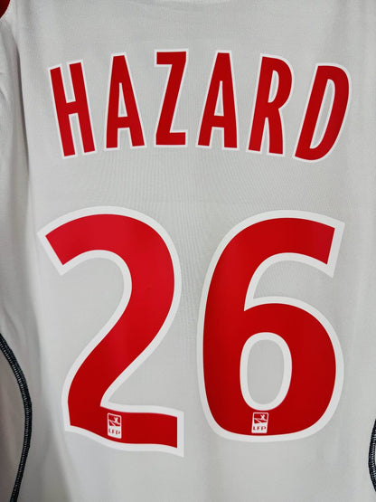 Détail flocage Hazard 26 rouge avec logo LFP sur les chiffres, maillot Lille 2007-2008
