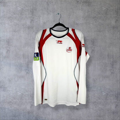 Maillot Lille extérieur 2007-2008 Airness de face, blanc à empiècements rouges, manches longues