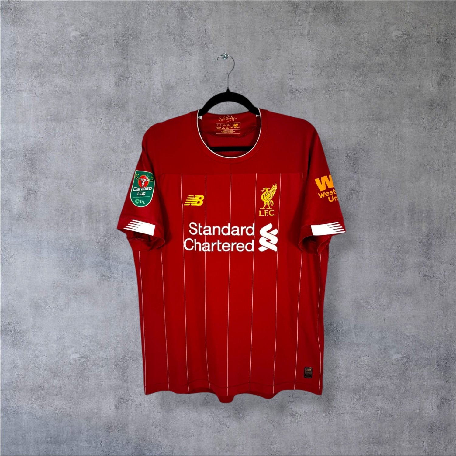 Maillot authentique Liverpool 2019-2020 Domicile New Balance rayures dorées vue de face