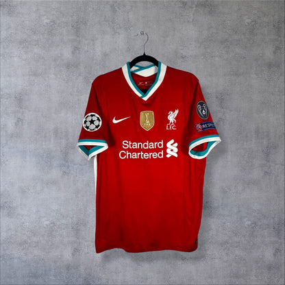 Face du maillot Liverpool 2020-2021 domicile Nike rouge sponsor Standard Chartered