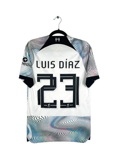 Maillot Liverpool 2022-2023 extérieur Luis Díaz numéro 23 vue arrière flocage