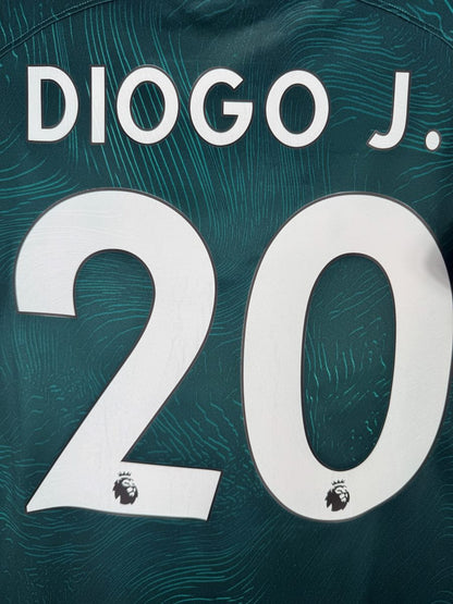 Détail flocage Diogo Jota N°20 sur maillot Liverpool Third 2022-2023
