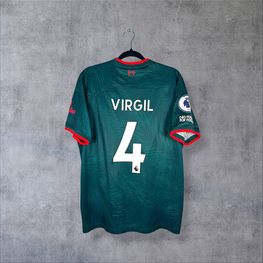 Maillot Liverpool 2022-2023 third vert sarcelle, dos floqué Virgil 4 blanc