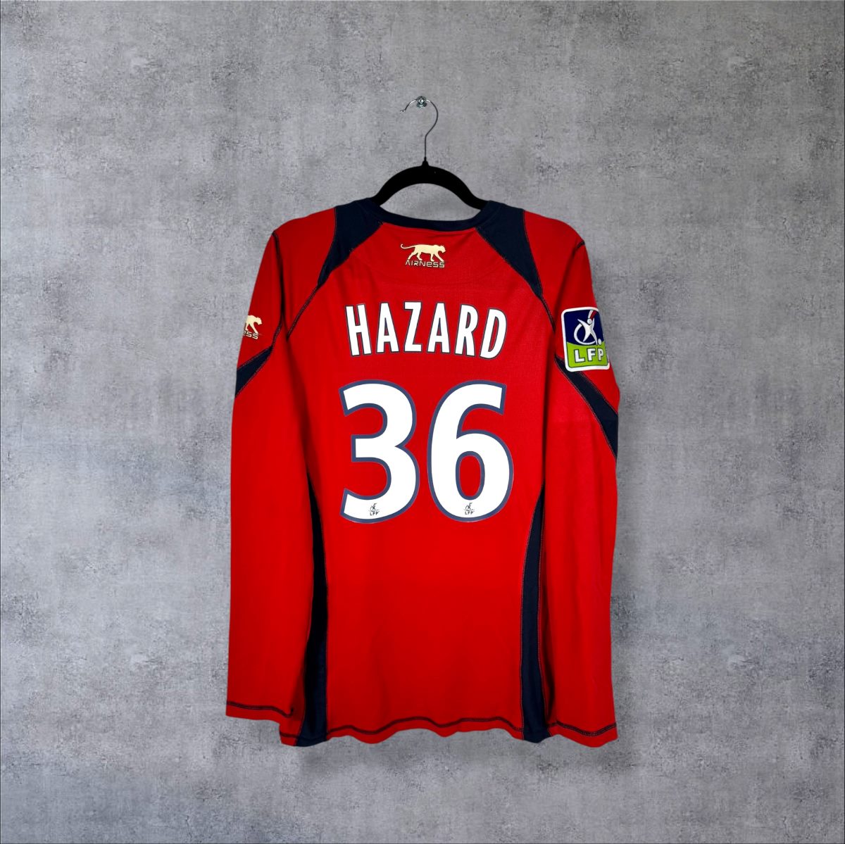 Dos du maillot LOSC Lille 2006-2007 domicile manches longues avec flocage Hazard numéro 36 et patch LFP
