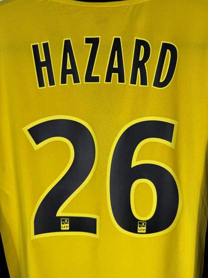 Gros plan du flocage HAZARD 26 avec logos LFP dans les chiffres, maillot LOSC 2008-2009