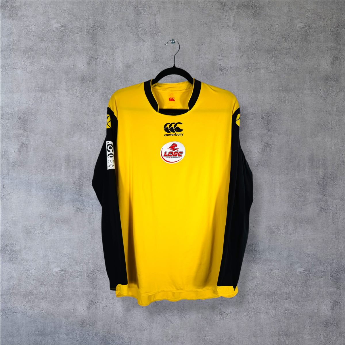 Face du maillot LOSC Lille 2008-2009 third Canterbury jaune à manches noires, sans sponsor