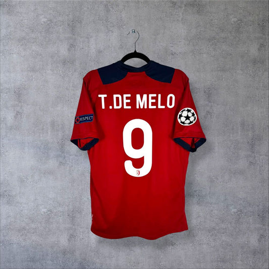 Dos du maillot LOSC Lille 2012-2013 domicile rouge bordeaux avec flocage T.De Melo N°9 et patch UEFA Champions League authentique homme de Copenhague