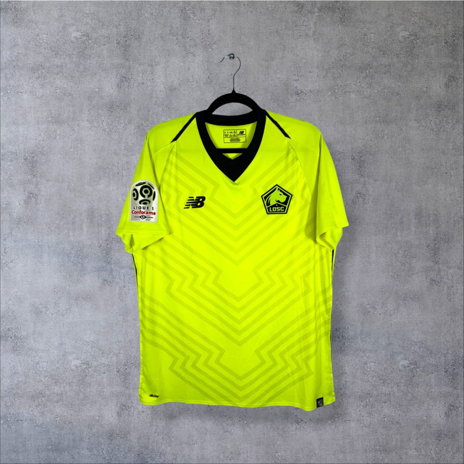 Maillot authentique LOSC Lille 2018-2019 Extérieur New Balance jaune fluo vue de face