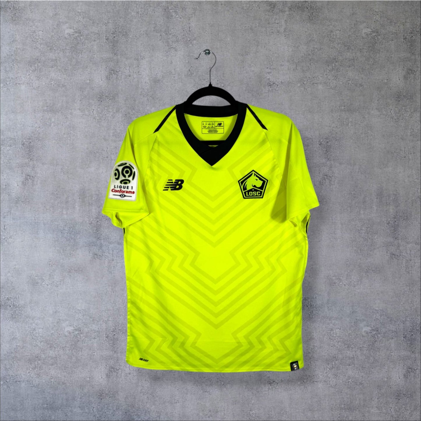 Maillot authentique LOSC Lille 2018-2019 Extérieur New Balance jaune fluo vue de face taille S