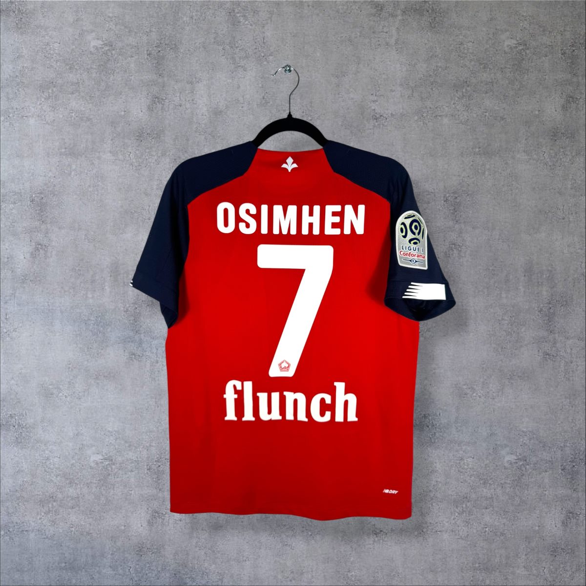 Dos du maillot LOSC Lille 2019-2020 domicile avec le flocage Osimhen N°7 et le sponsor flunch