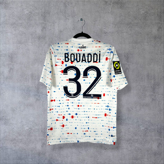 Dos du maillot LOSC Lille 2023-2024 extérieur avec flocage BOUADDI N°32 et patch Ligue 1