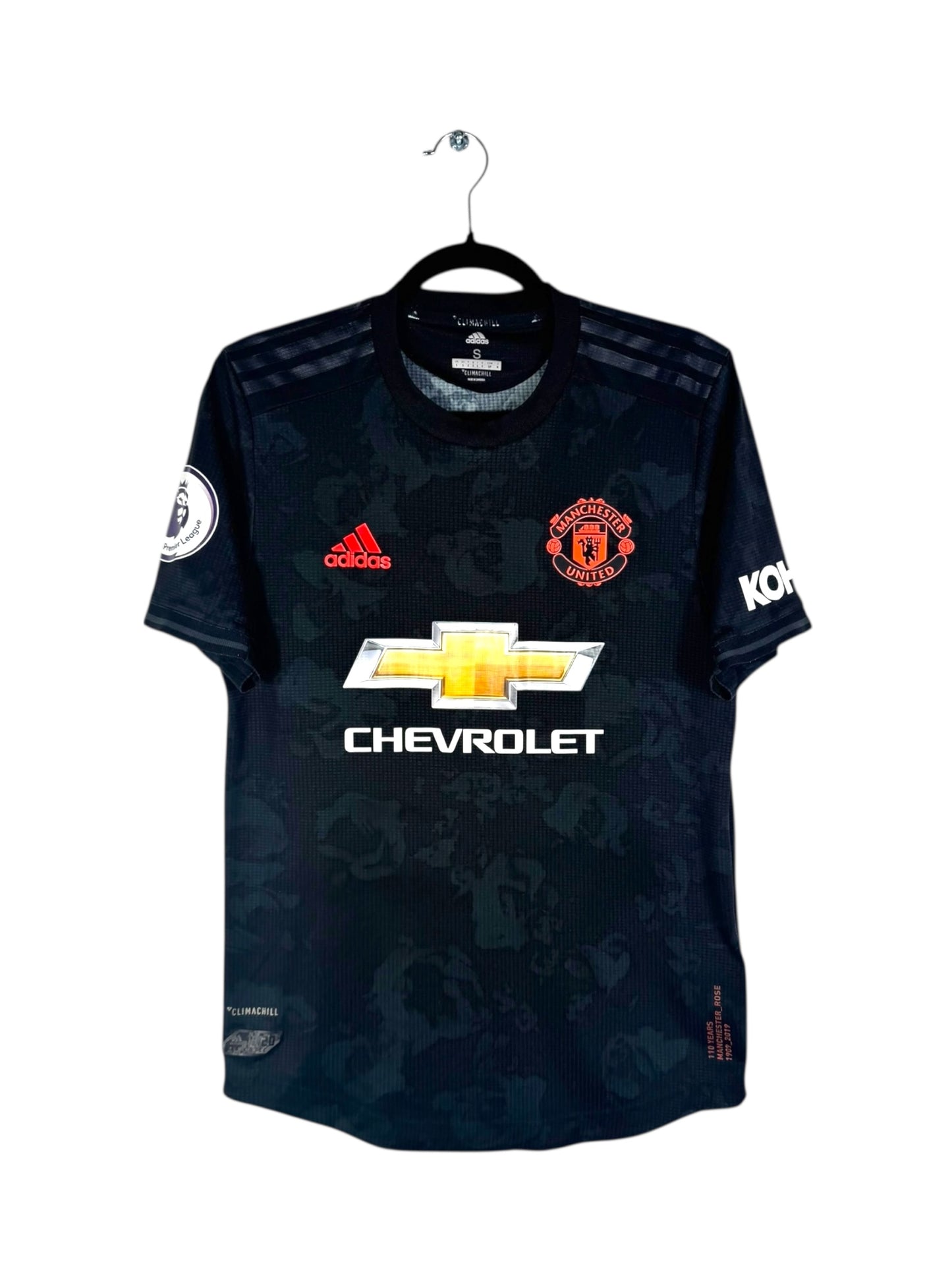 Maillot Manchester United 2019-20 Third Authentic noir motif rose Adidas vue face.