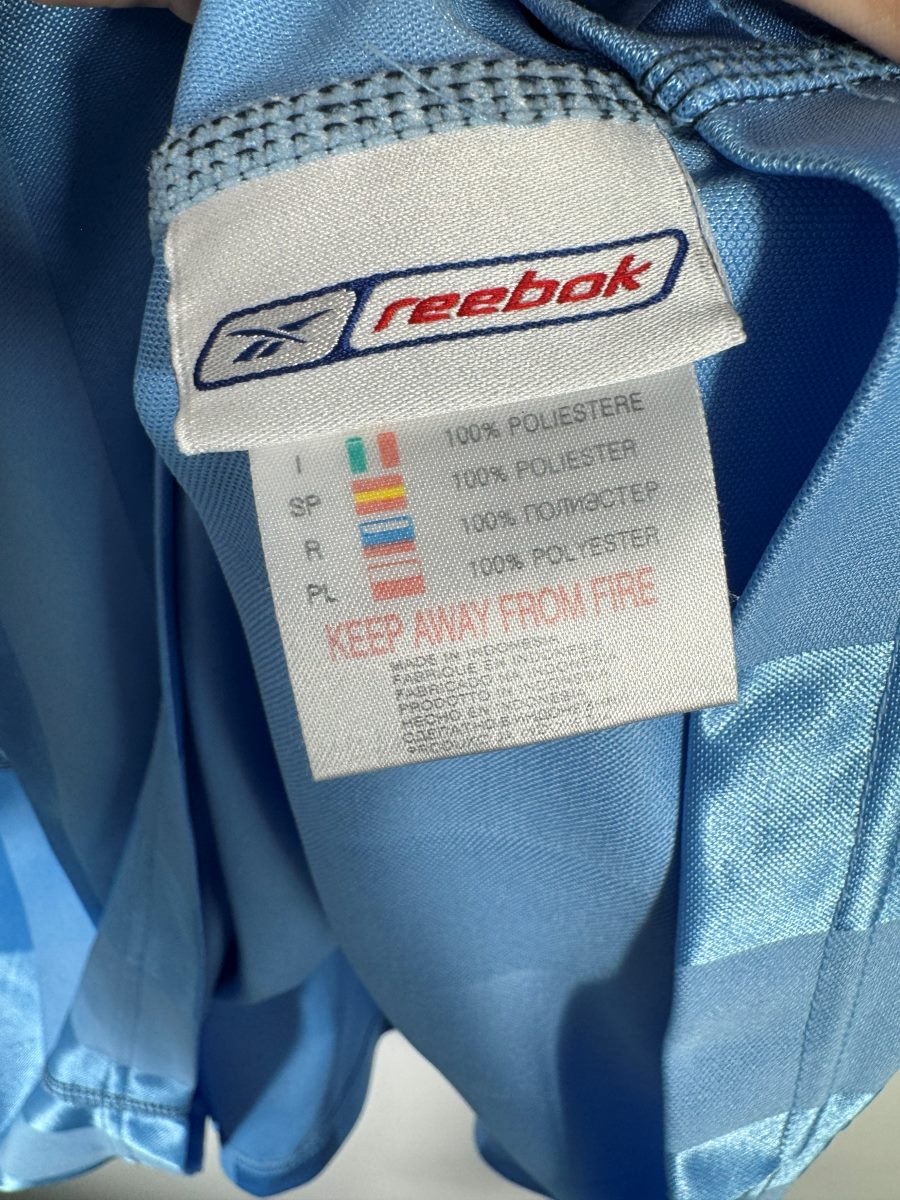 Étiquette intérieure Reebok 100 % polyester, maillot Manchester City domicile 2003-2004
